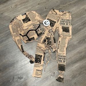 pants and long sleeve crop top set News paper print 2 piece